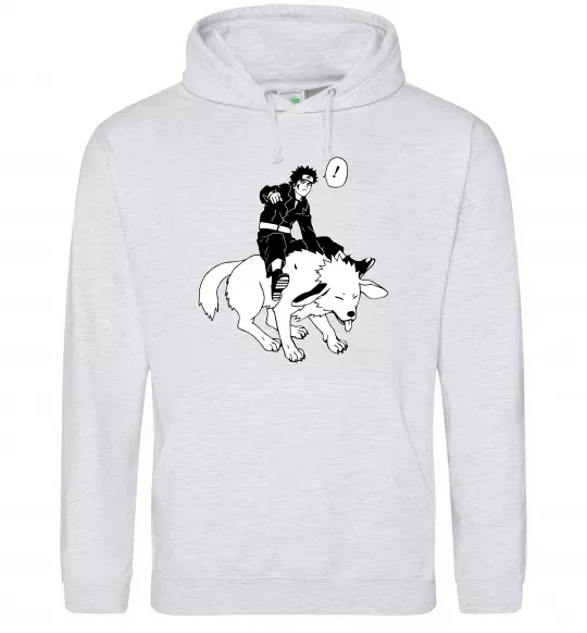 Женская толстовка (худи) Naruto Кіба на собаці Серый меланж фото