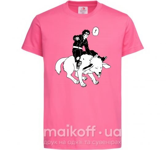 Детская футболка Naruto Киба на собаке Ярко-розовый фото