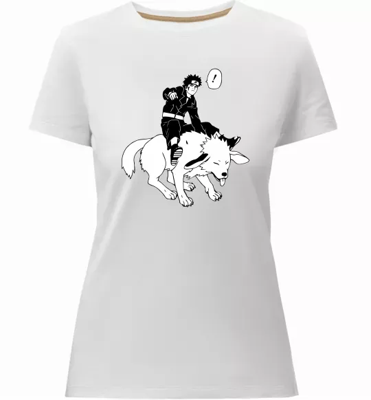 Женская премиум футболка Naruto Кіба на собаці Белый фото