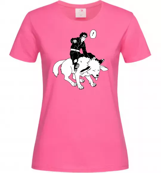 Женская футболка Naruto Кіба на собаці Ярко-розовый фото