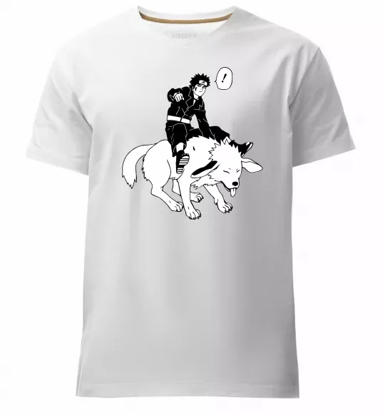 Мужская премиум футболка Naruto Кіба на собаці Белый фото