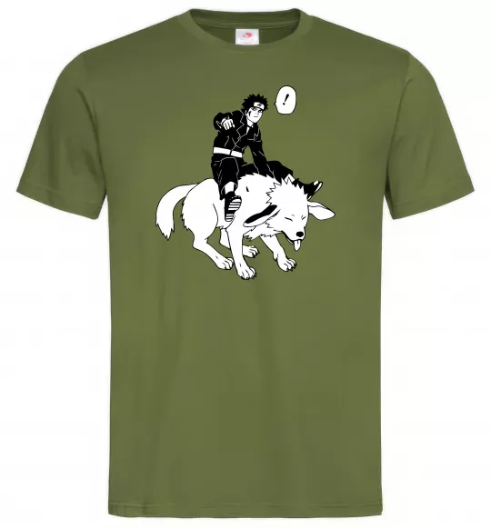 Мужская футболка Naruto Кіба на собаці Оливковый фото