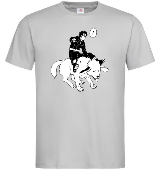 Мужская футболка Naruto Кіба на собаці Серый фото