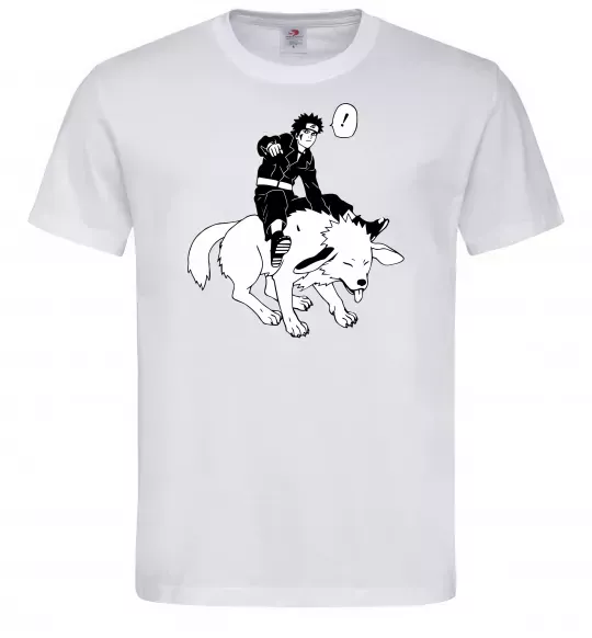 Мужская футболка Naruto Кіба на собаці Белый фото