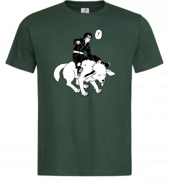 Мужская футболка Naruto Кіба на собаці Темно-зеленый фото