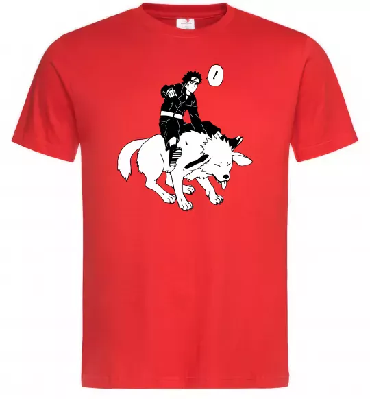 Мужская футболка Naruto Кіба на собаці Красный фото