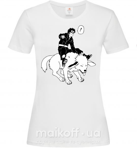 Женская футболка Naruto Киба на собаке Белый фото