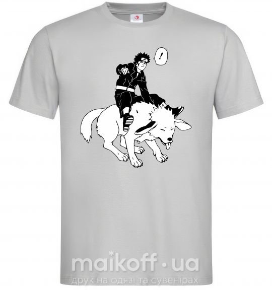 Мужская футболка Naruto Киба на собаке Серый фото