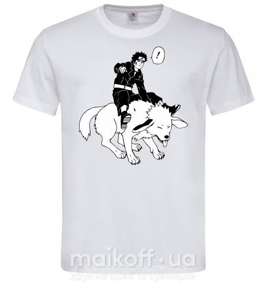 Чоловіча футболка Naruto Киба на собаке Білий фото
