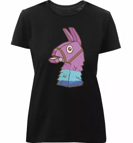 Жіноча преміум футболка Фортнайт лама Чорний фото