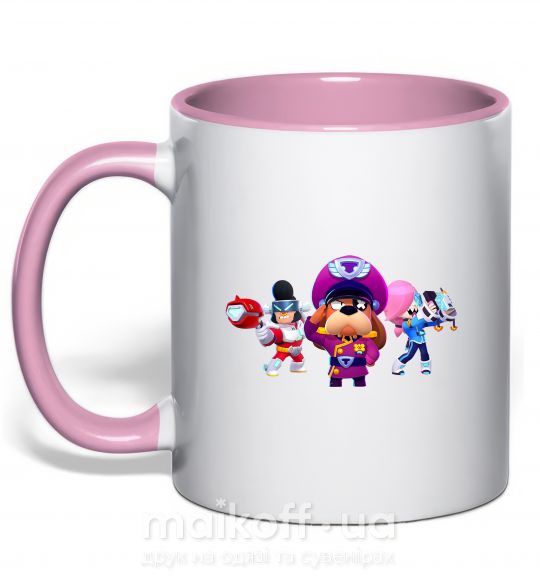 Чашка з кольоровою ручкою Brawl Stars персонажи Ніжно рожевий фото