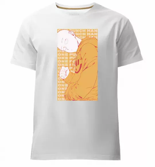 Мужская премиум футболка One Punch Man yellow Белый фото