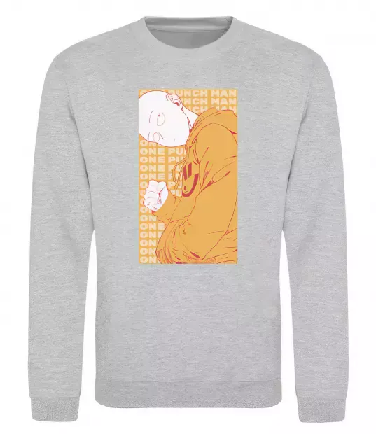 Свитшот One Punch Man yellow Серый меланж фото