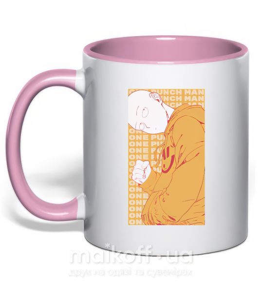 Чашка з кольоровою ручкою One Punch Man yellow Ніжно рожевий фото