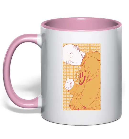 Чашка с цветной ручкой One Punch Man yellow Нежно розовый фото
