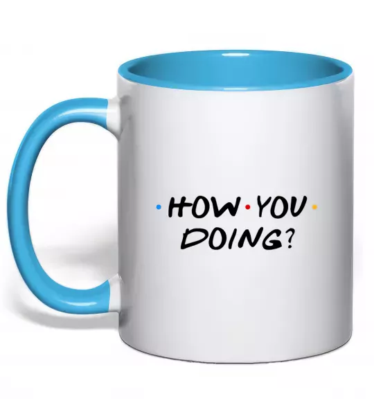 Чашка з кольоровою ручкою Friends how you doing Блакитний фото