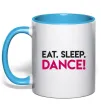 Чашка с цветной ручкой Eat sleep dance Голубой фото