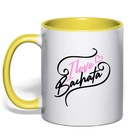 Чашка с цветной ручкой I love bachata Солнечно желтый фото