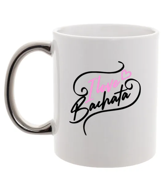 Чашка с цветной ручкой I love bachata Серебро фото