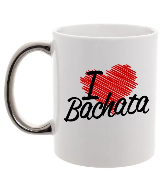 Чашка с цветной ручкой I love bachata Серебро фото