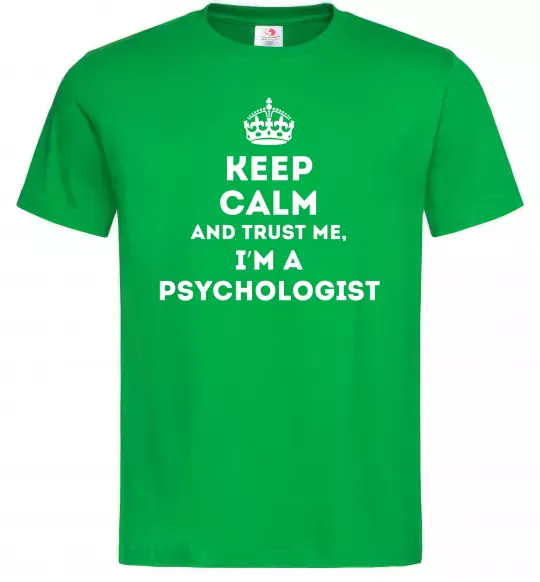 Мужская футболка Keep calm and trust me i'm psychologist Зеленый фото