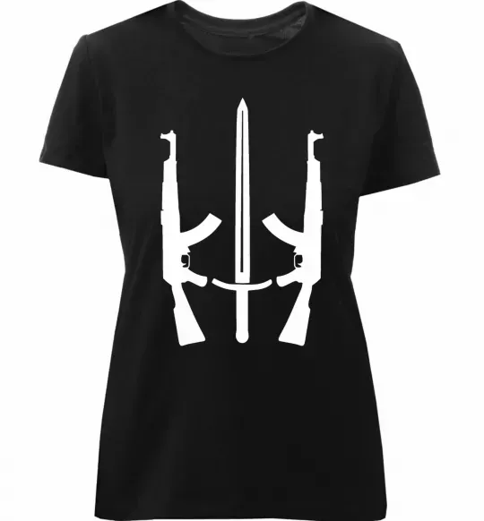 Жіноча преміум футболка Автомат герб Чорний фото