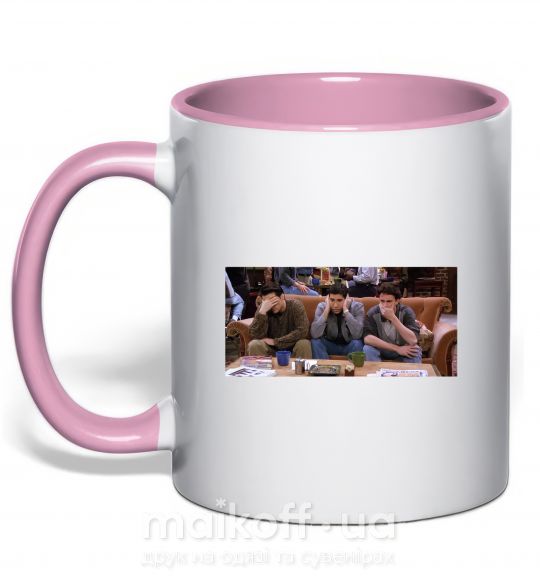 Чашка з кольоровою ручкою Друзья Джоуи Росс Чендлер Ніжно рожевий фото