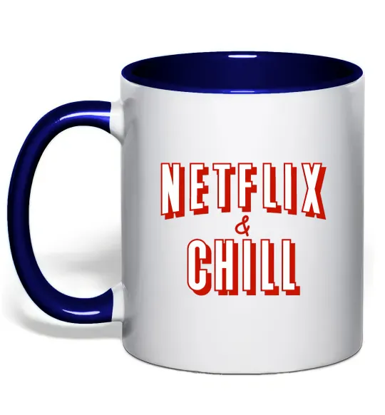 Чашка с цветной ручкой Netflix and chill Глубокий темно-синий фото