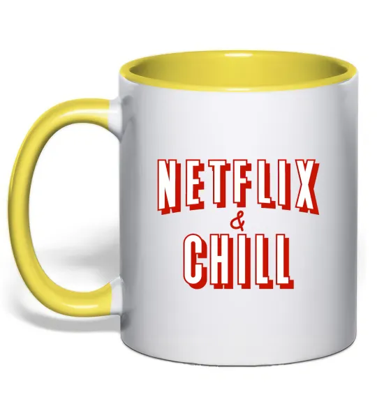 Чашка з кольоровою ручкою Netflix and chill Лимонний фото