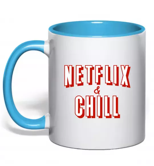 Чашка с цветной ручкой Netflix and chill Голубой фото
