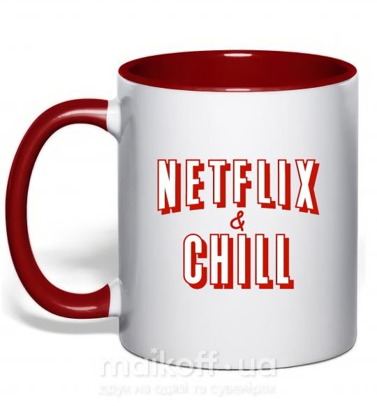 Чашка з кольоровою ручкою Netflix and chill Червоний фото