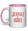 Чашка с цветной ручкой Netflix and chill Нежно розовый Чашка с цветной ручкой Netflix and chill Нежно розовый фото