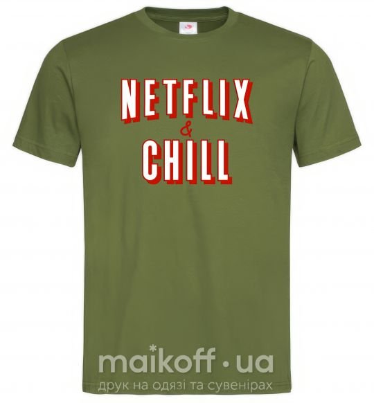 Мужская футболка Netflix and chill Оливковый фото