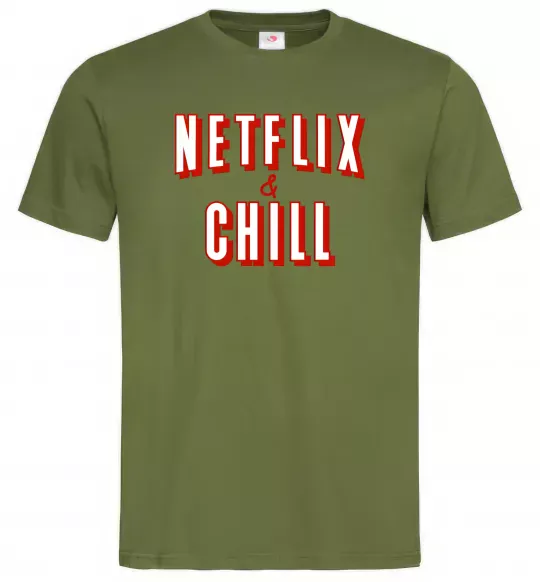 Чоловіча футболка Netflix and chill Оливковий фото