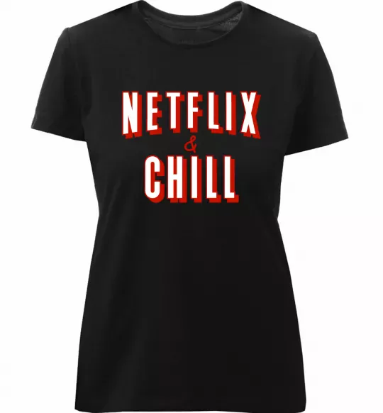 Жіноча преміум футболка Netflix and chill Чорний фото