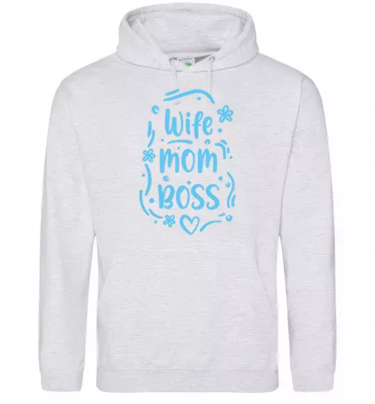 Женская толстовка (худи) Wife mom boss Серый меланж фото
