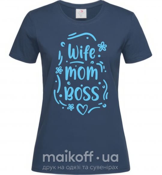 Жіноча футболка Wife mom boss Темно-синій фото