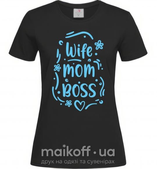 Жіноча футболка Wife mom boss Чорний фото