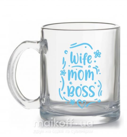 Чашка стеклянная Wife mom boss Прозрачный фото