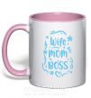 Чашка з кольоровою ручкою Wife mom boss Ніжно рожевий фото