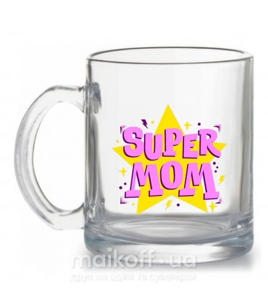 Чашка скляна SUPER MOM Прозорий фото