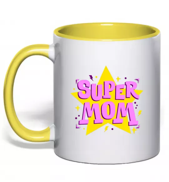 Чашка с цветной ручкой SUPER MOM Солнечно желтый фото