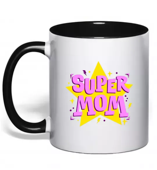 Чашка с цветной ручкой SUPER MOM Черный фото
