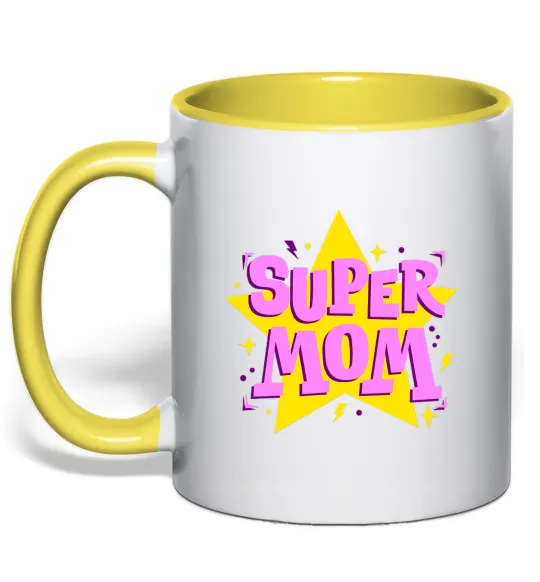Чашка с цветной ручкой SUPER MOM Лимонный фото