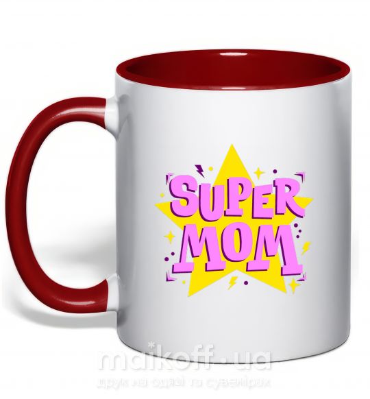 Чашка з кольоровою ручкою SUPER MOM Червоний фото