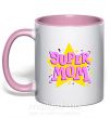 Чашка с цветной ручкой SUPER MOM Нежно розовый фото