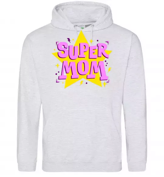 Женская толстовка (худи) SUPER MOM Серый меланж фото