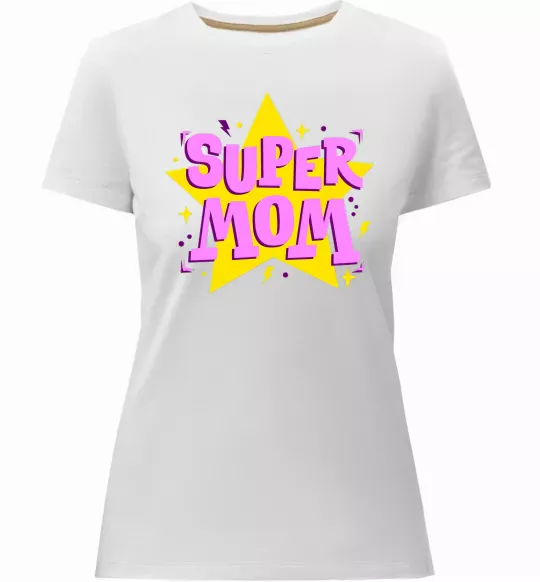 Жіноча преміум футболка SUPER MOM Білий фото