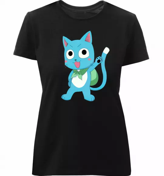 Женская премиум футболка Fairy Tail cat Черный фото