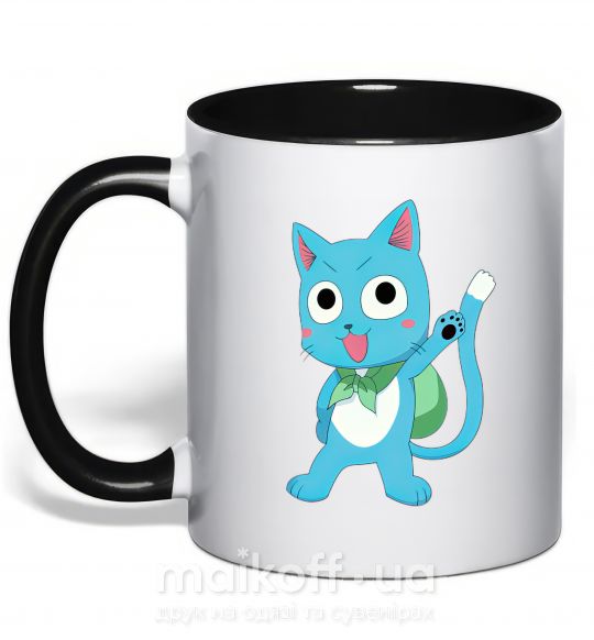 Чашка з кольоровою ручкою Fairy Tail cat Чорний фото